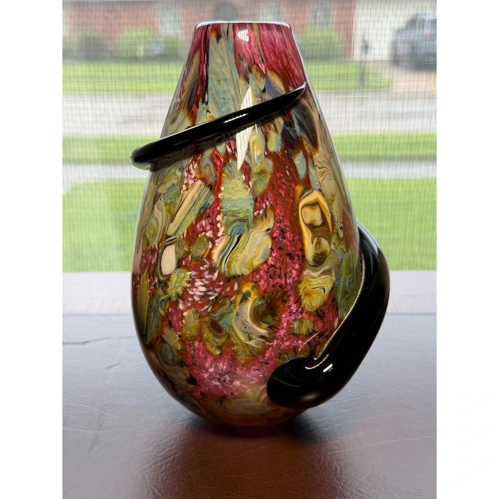 Robert Eickholdt 2000 Signed Studio Art Glass Vase Dichroic Black Wrap Sculpture